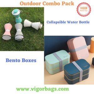 Collapsible Water Bottle & Bento Box Outdoor Combo Pack